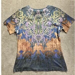 Kiara Graphic Print T-Shirt Short Sleeve Top Medallion‎ Design Size L